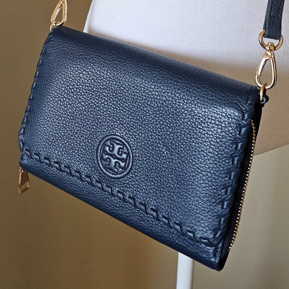 Tory Burch Marion Flat Wallet Crossbody Bag - Navy Blue - EXCELLENT! - Picture 2 of 7
